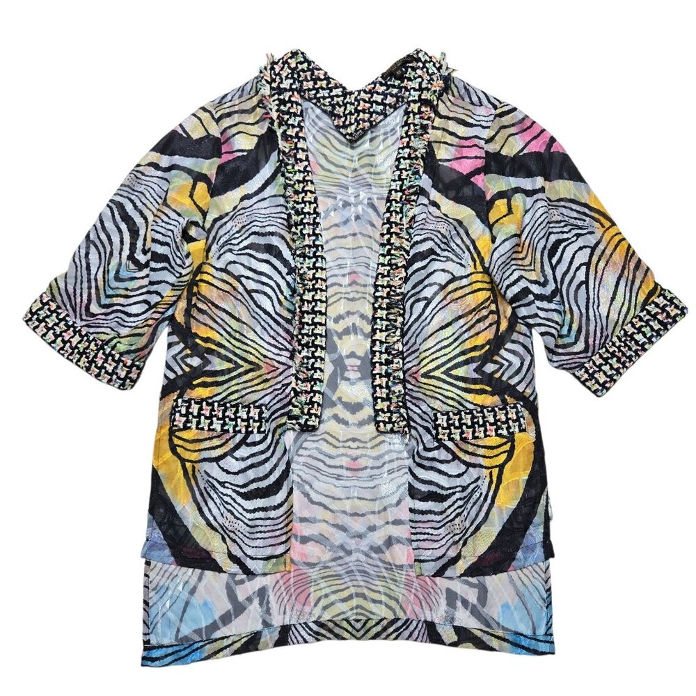 Alberto Makali Open Cardigan Womens XS Black Animal Print Sheer Boho 28 in Long